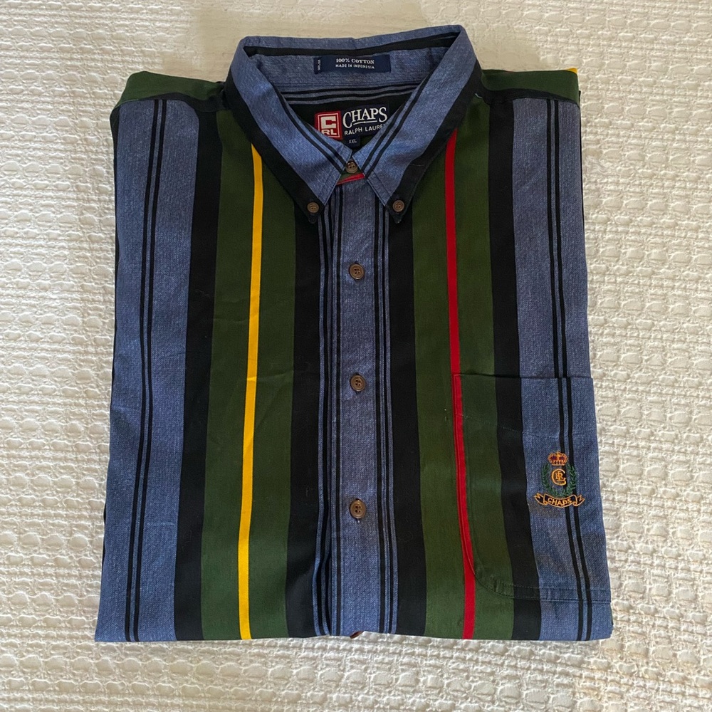 Vintage NWT CHAPS RALPH LAUREN Crest Insignia Striped Color Block Shirt
